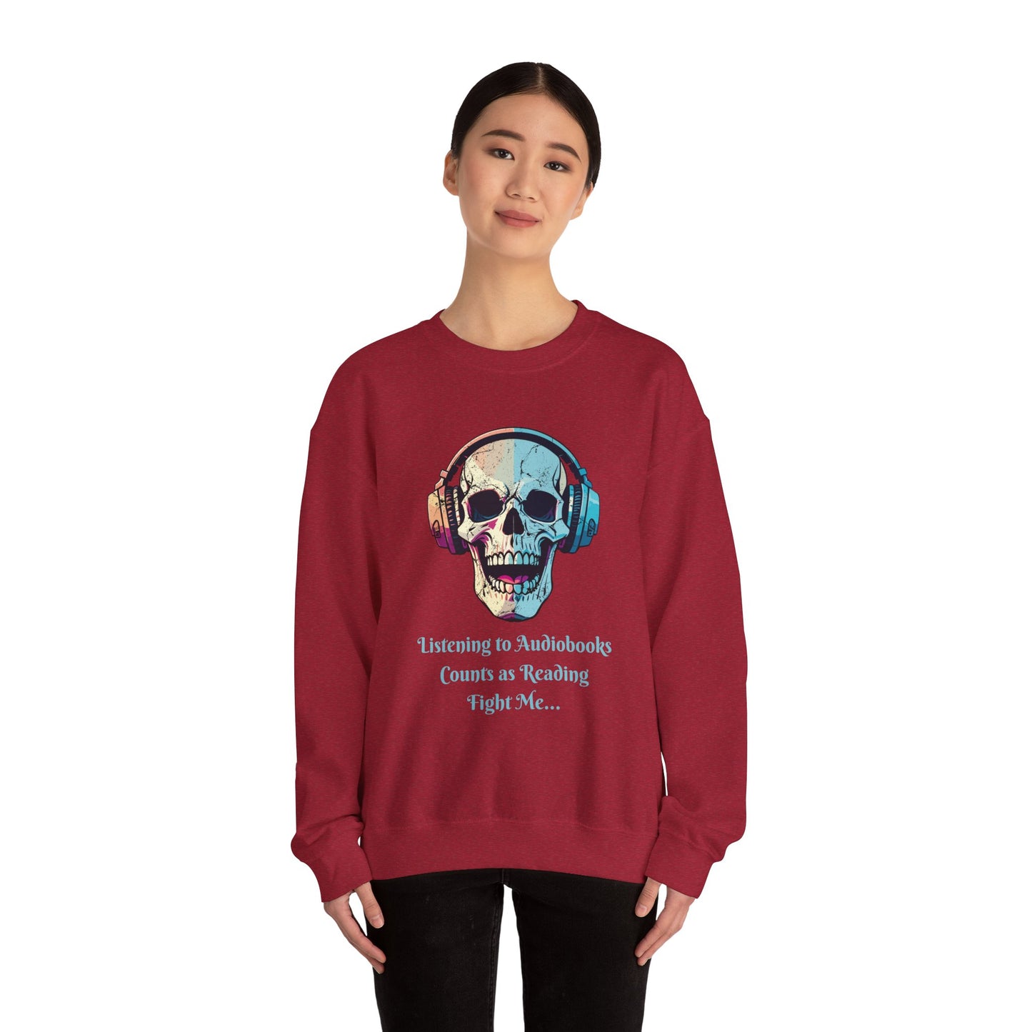 Skull Audiobook Sweatshirt - Cozy Unisex Crewneck for Book Lovers, Perfect Gift for Readers, Halloween, Birthday, Sweatshirt
