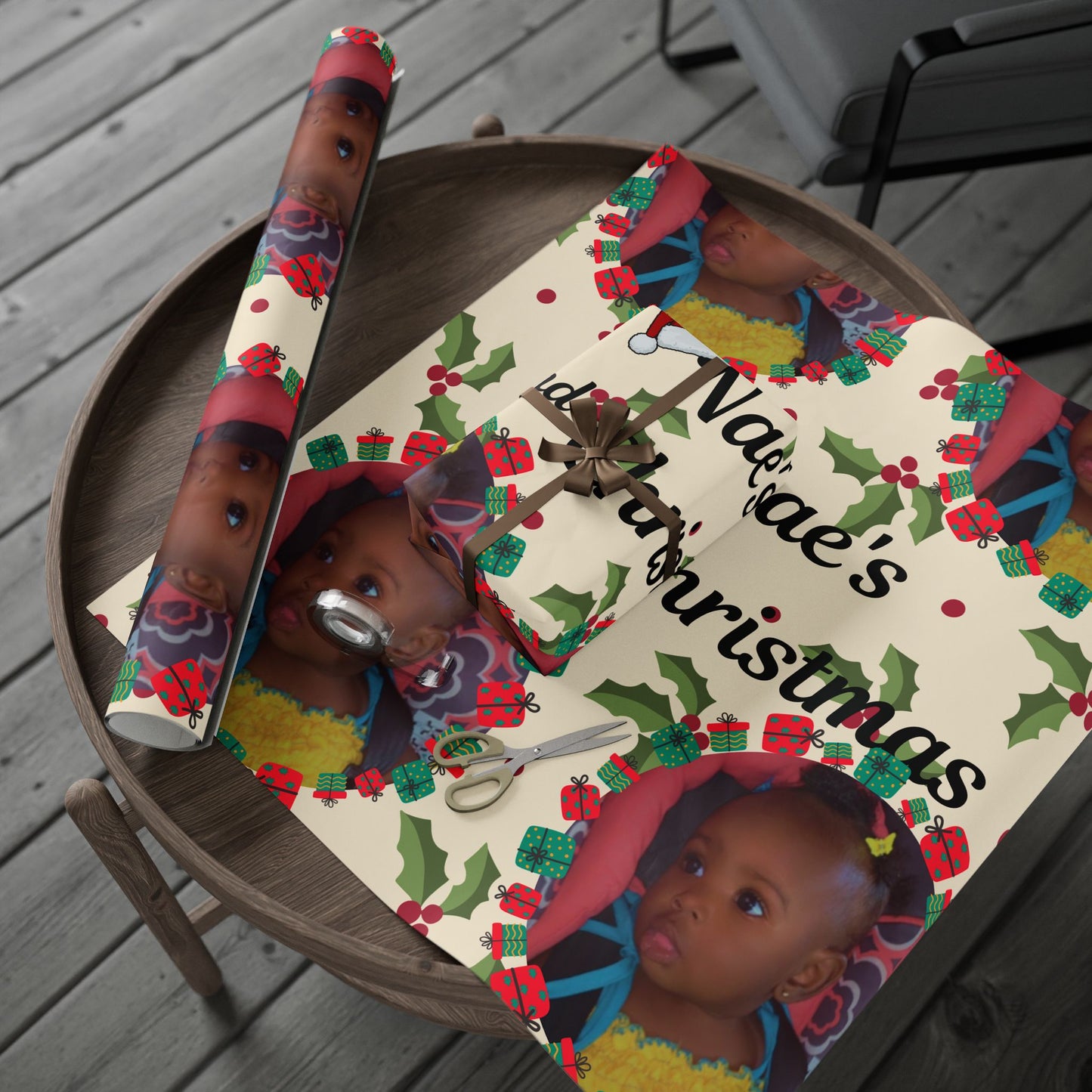 Personalized Christmas Wrapping Paper — "Nae’s 2nd Christmas" Photo Gift Wrap