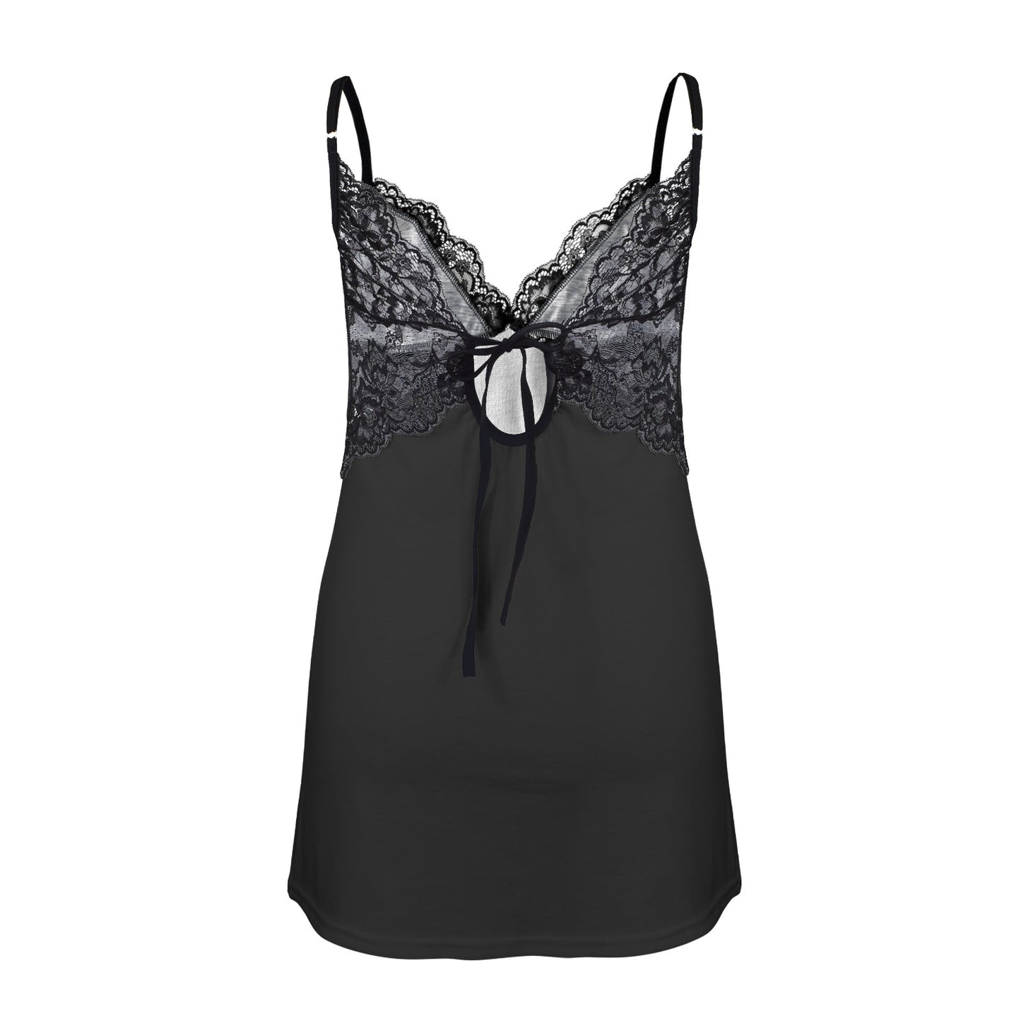 Spaghettii Strap Lace Night Dress (Black)