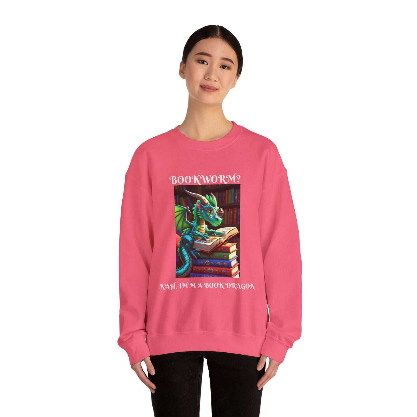 Book Dragon Sweatshirt for Book Lovers, Cozy Reading Gift, Unisex Crewneck, Dragon Lover Apparel, Fantasy Sweatshirt, Bookworm Gift
