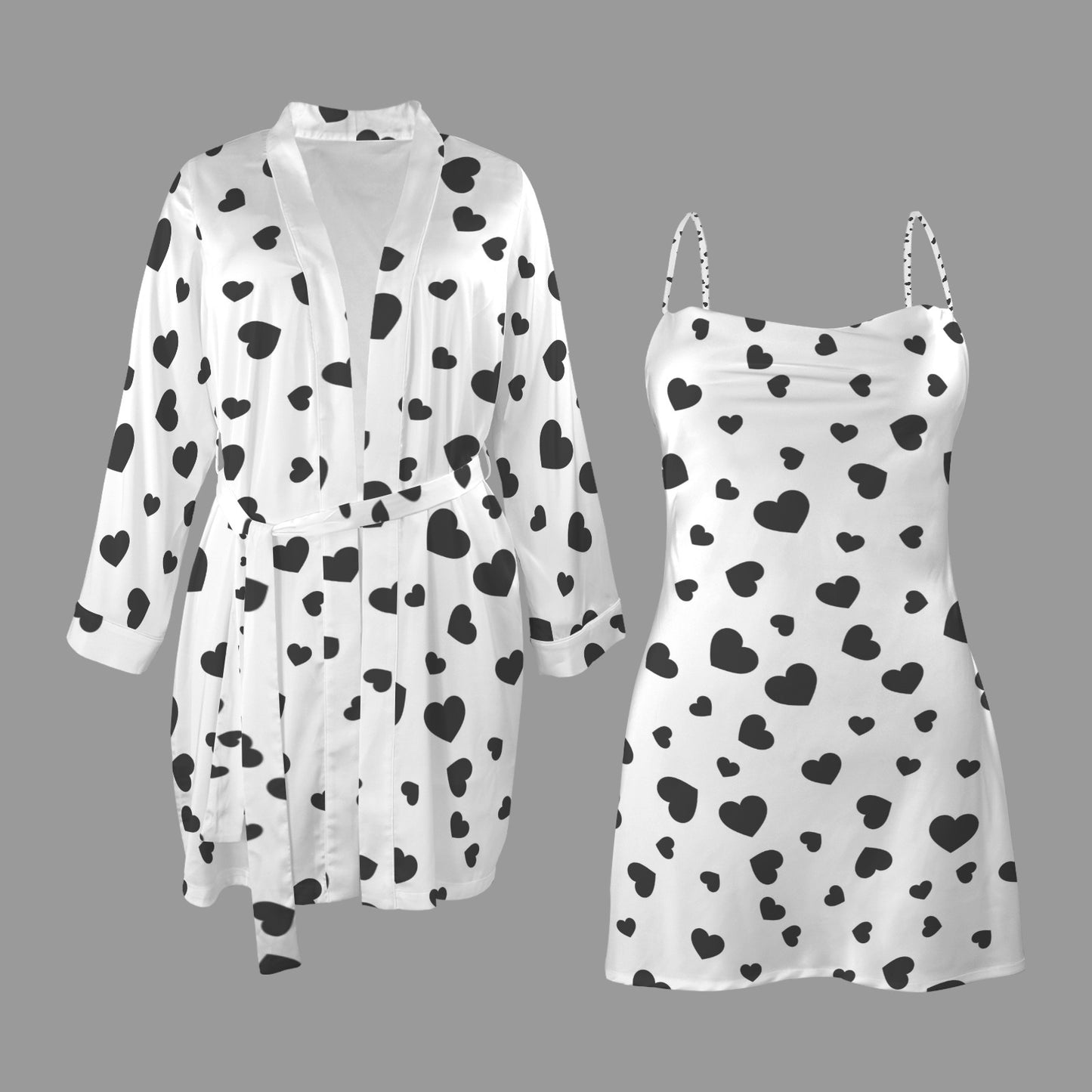 Women's Heart Print Pajama Robe Cami Sets