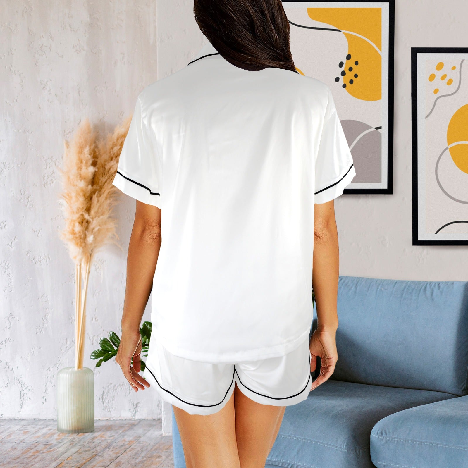 2 Piece Satin Shorts Set (White)