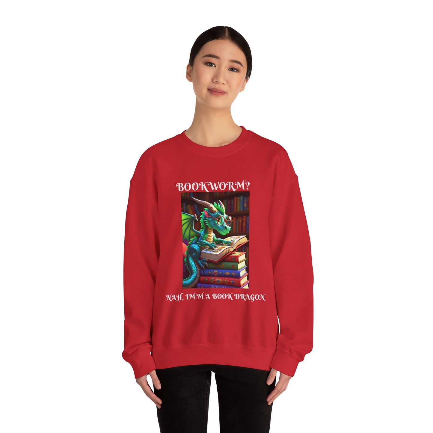 Book Dragon Sweatshirt for Book Lovers, Cozy Reading Gift, Unisex Crewneck, Dragon Lover Apparel, Fantasy Sweatshirt, Bookworm Gift