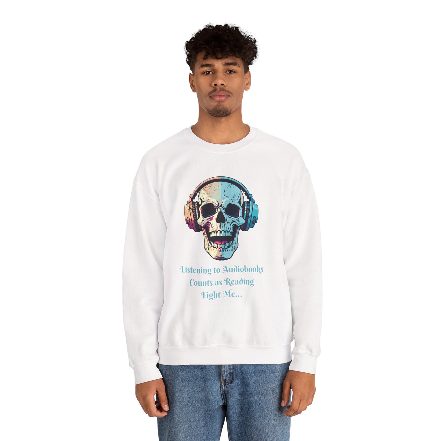 Skull Audiobook Sweatshirt - Cozy Unisex Crewneck for Book Lovers, Perfect Gift for Readers, Halloween, Birthday, Sweatshirt