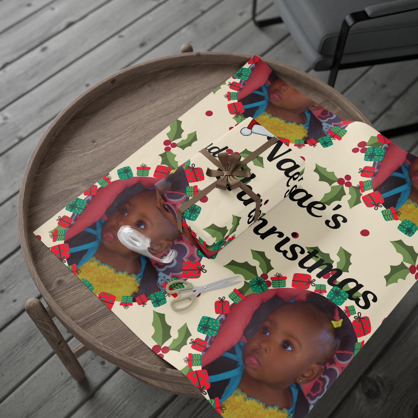 Personalized Christmas Wrapping Paper — "Nae’s 2nd Christmas" Photo Gift Wrap