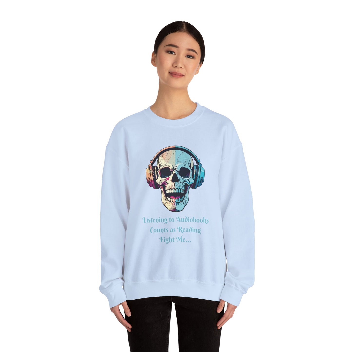 Skull Audiobook Sweatshirt - Cozy Unisex Crewneck for Book Lovers, Perfect Gift for Readers, Halloween, Birthday, Sweatshirt