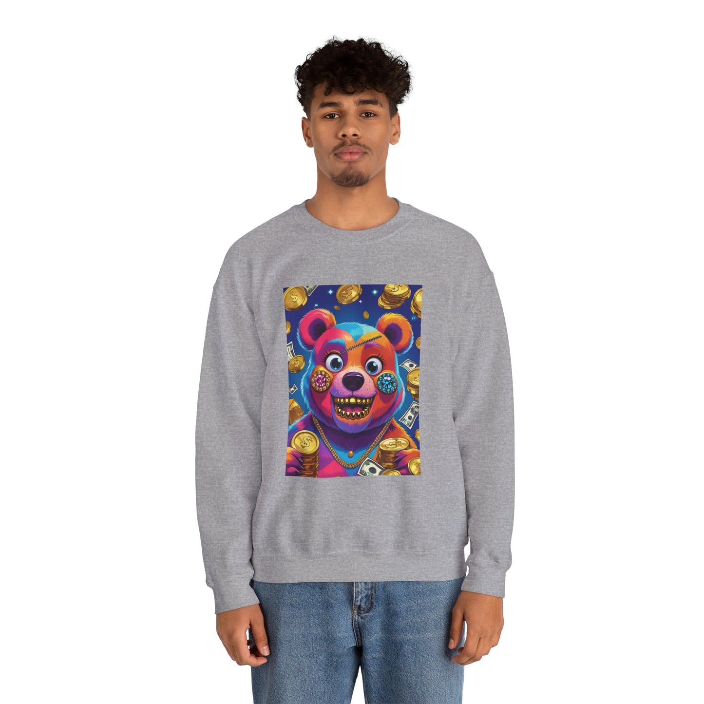 Colorful Graphic Bear Crewneck Sweatshirt
