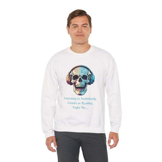 Skull Audiobook Sweatshirt - Cozy Unisex Crewneck for Book Lovers, Perfect Gift for Readers, Halloween, Birthday, Sweatshirt