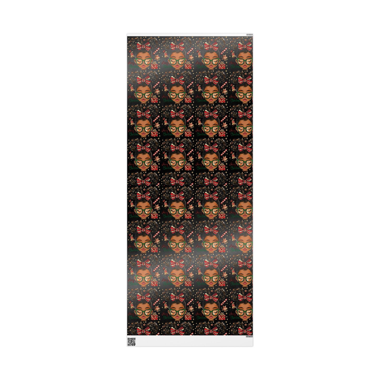 Holiday Afro Girl Wrapping Paper — Festive Black Background Gift Wrap
