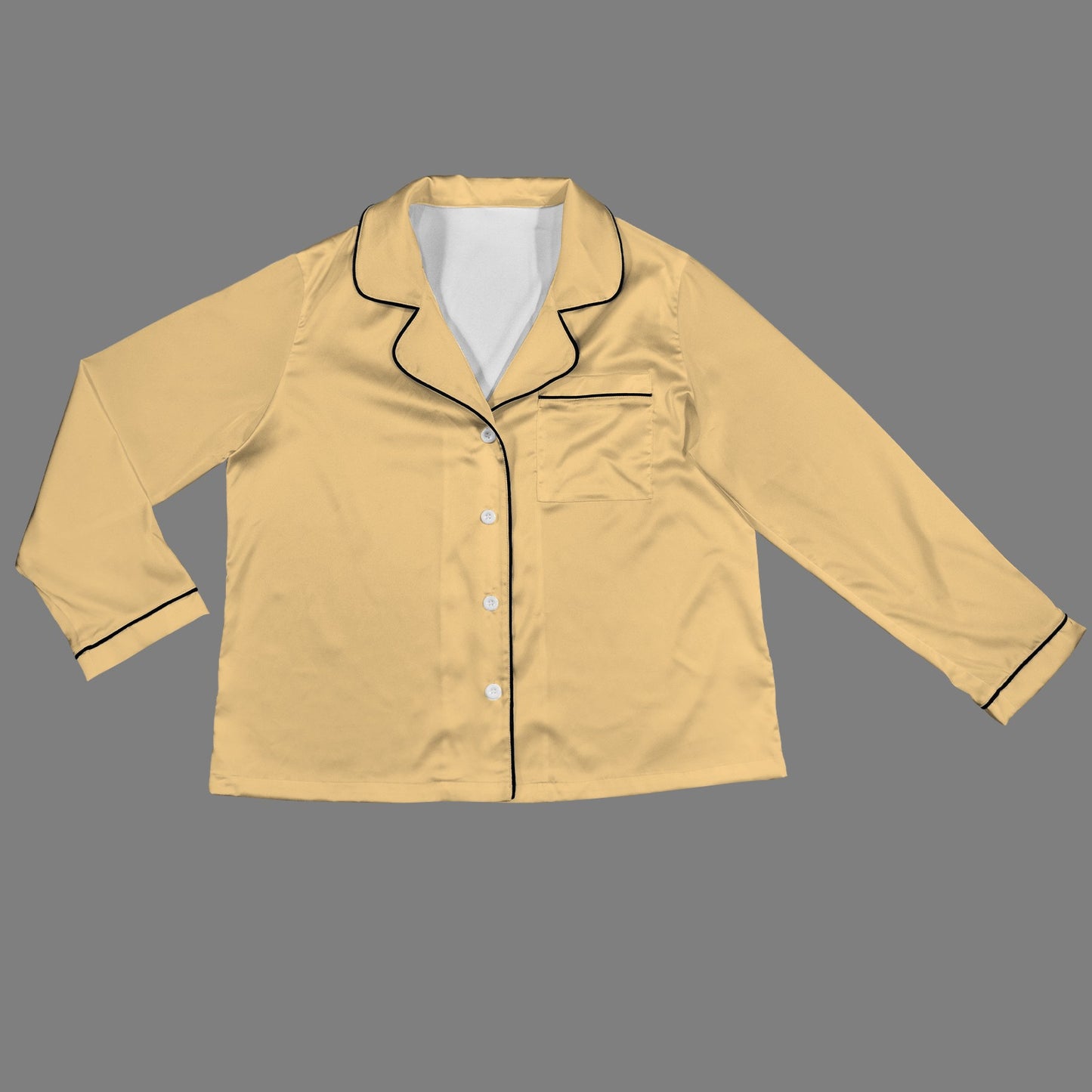 2 Piece Satin Long Sleeve Pajamas Set (Champagne)