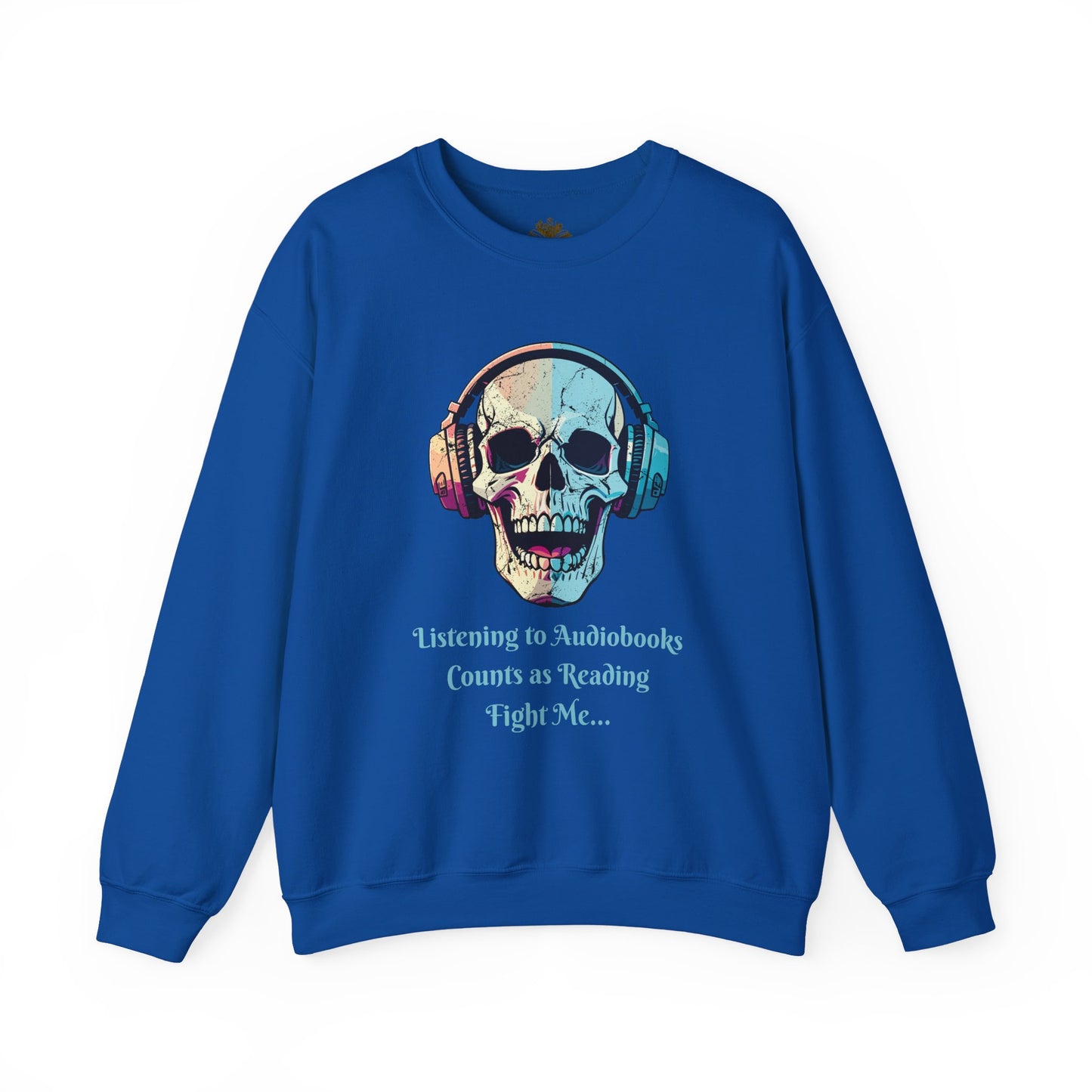 Skull Audiobook Sweatshirt - Cozy Unisex Crewneck for Book Lovers, Perfect Gift for Readers, Halloween, Birthday, Sweatshirt