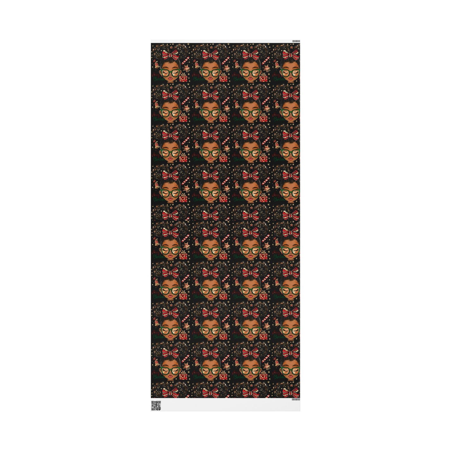 Holiday Afro Girl Wrapping Paper — Festive Black Background Gift Wrap