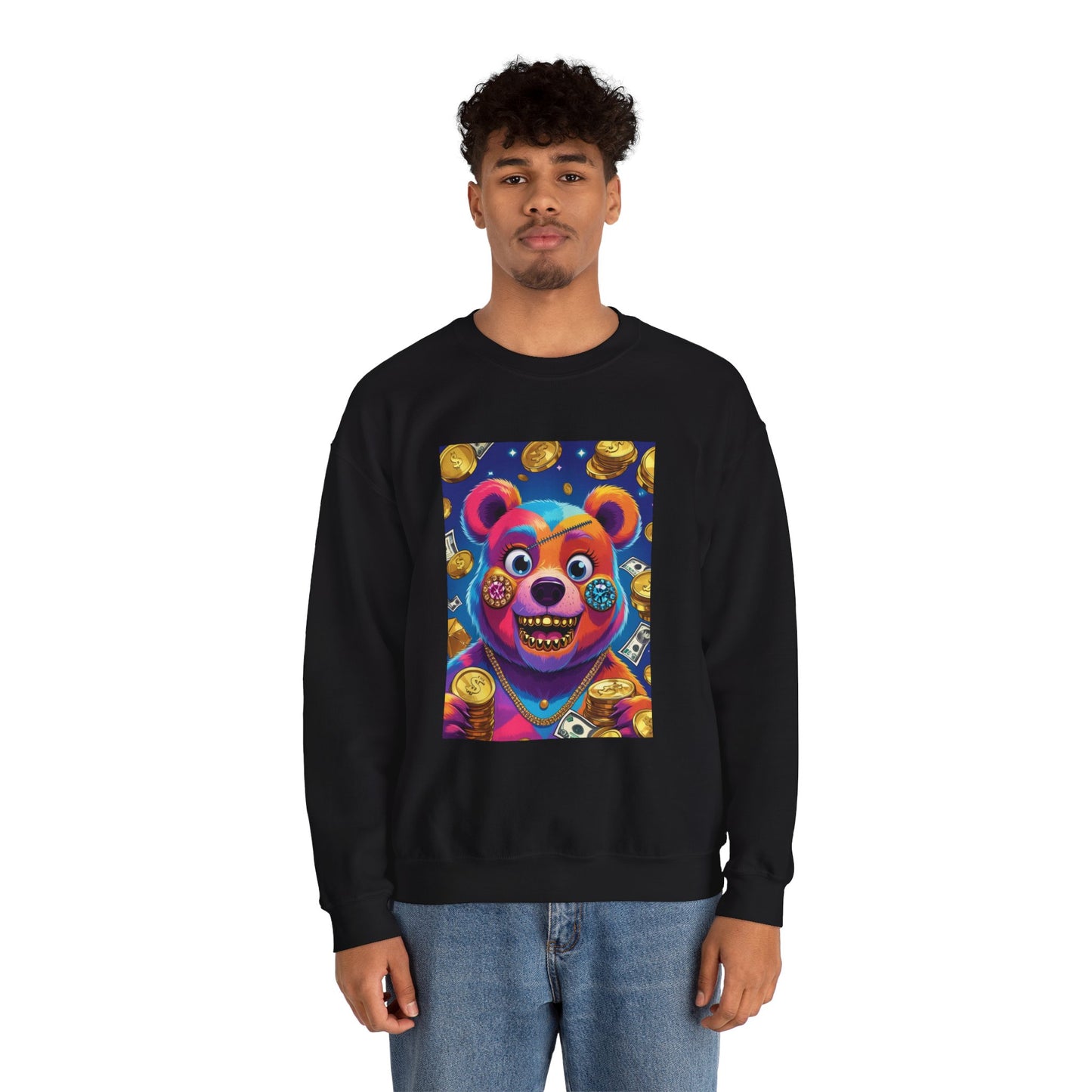 Colorful Graphic Bear Crewneck Sweatshirt