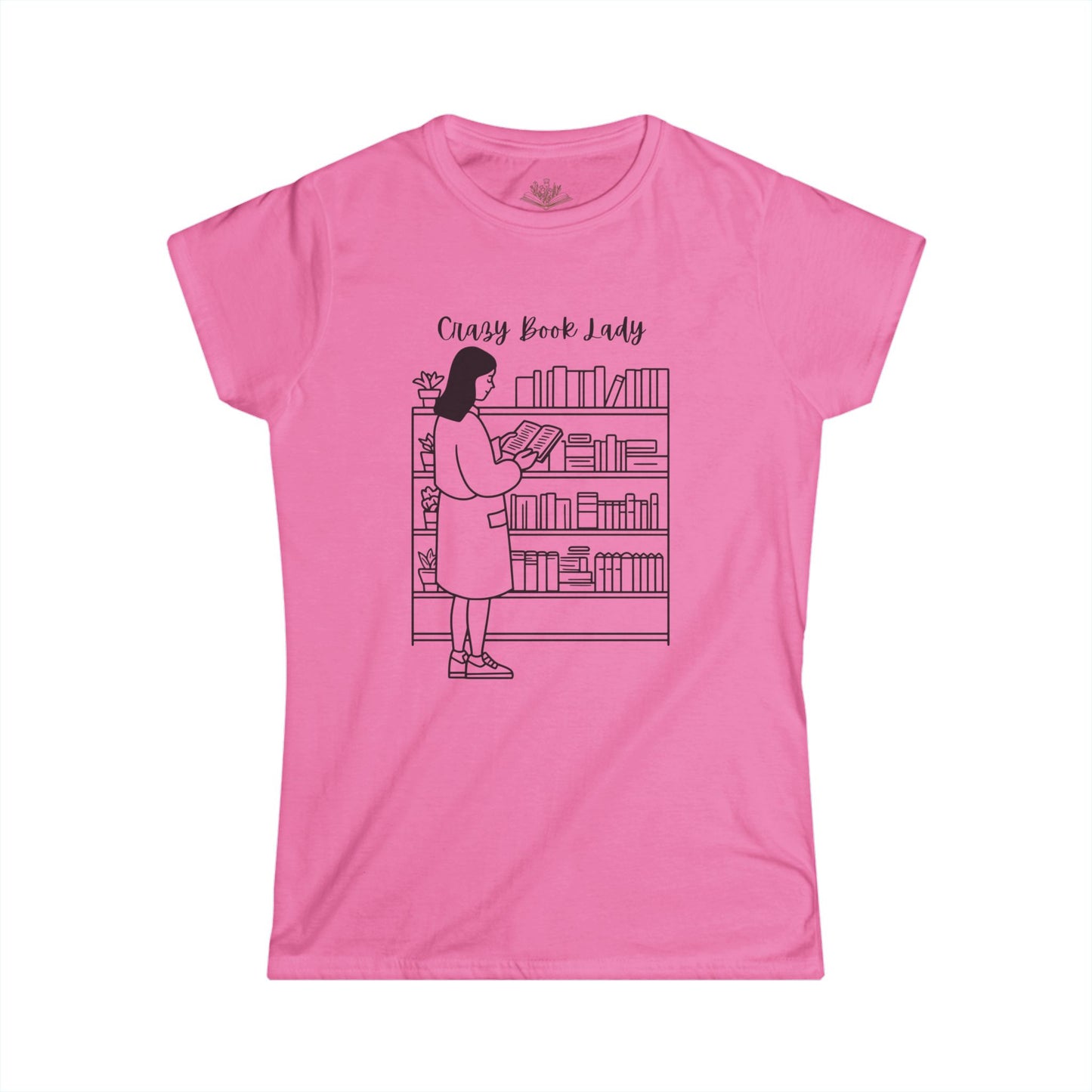 Crazy Book Lady Tee, Women's Softstyle T-Shirt for Readers, Literary Gift, Book Lover Shirt, Cozy Casual Style, Bookish Apparel