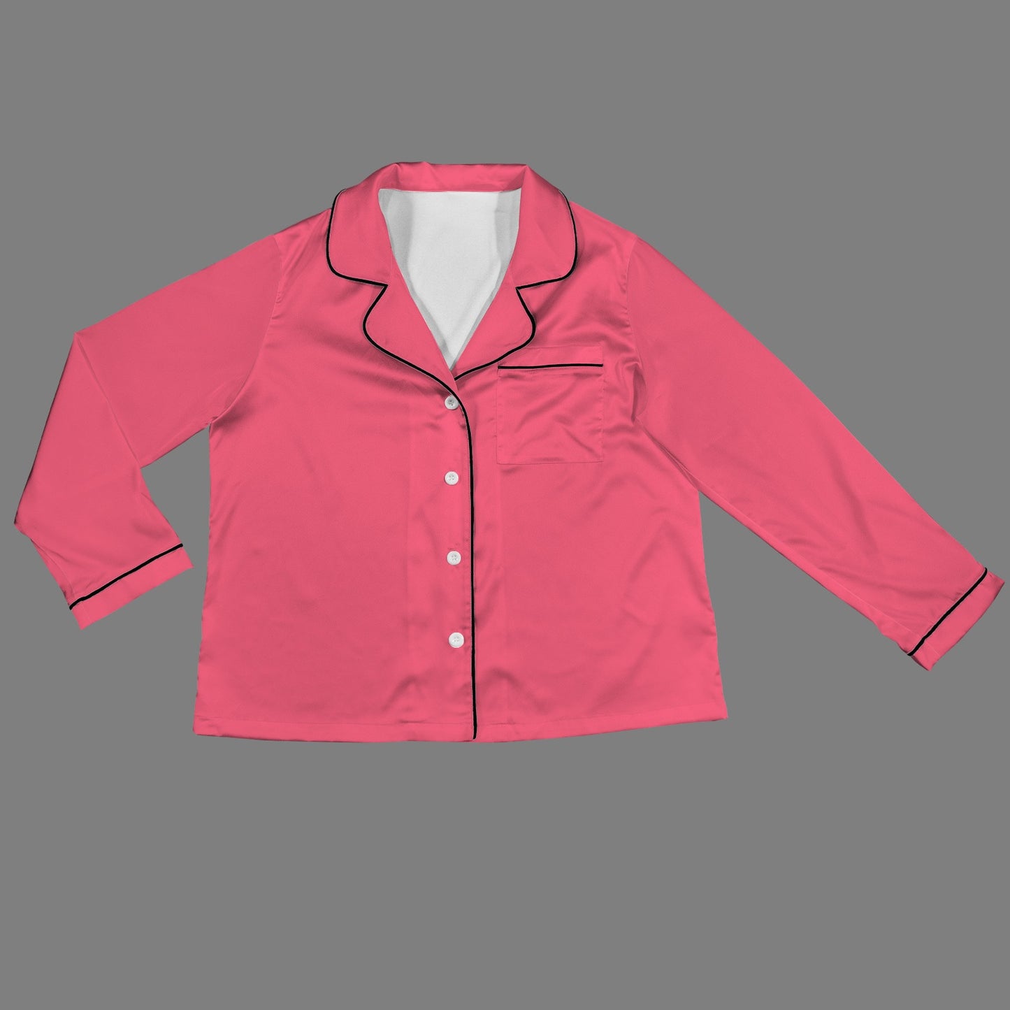 2 Piece Satin Long Sleeve Pajamas Set (Pink)