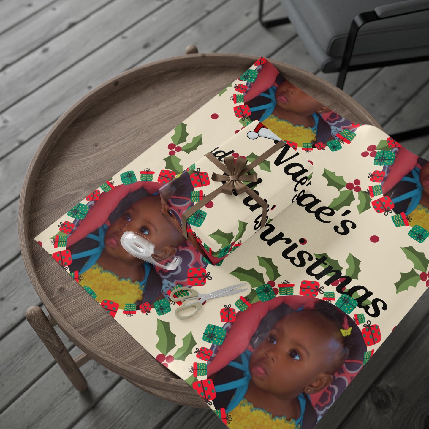 Personalized Christmas Wrapping Paper — "Nae’s 2nd Christmas" Photo Gift Wrap