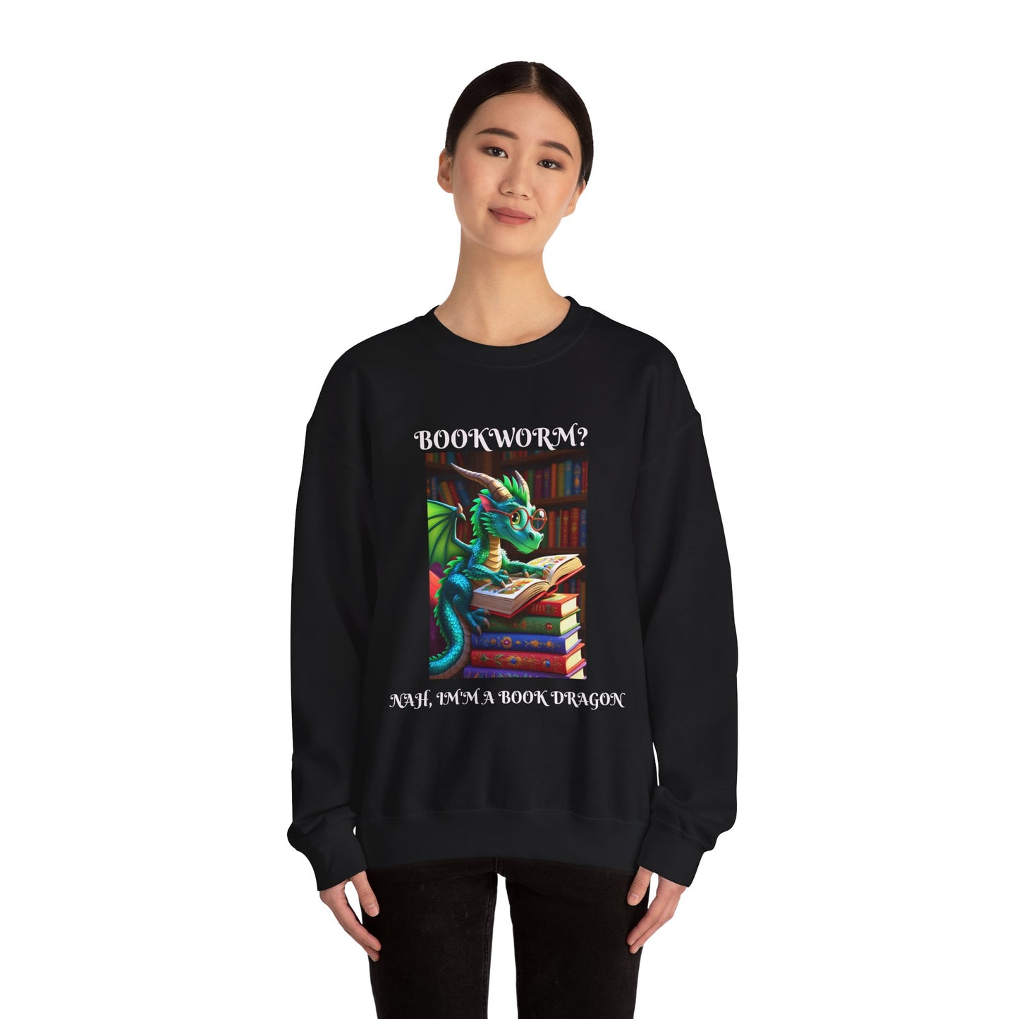 Book Dragon Sweatshirt for Book Lovers, Cozy Reading Gift, Unisex Crewneck, Dragon Lover Apparel, Fantasy Sweatshirt, Bookworm Gift