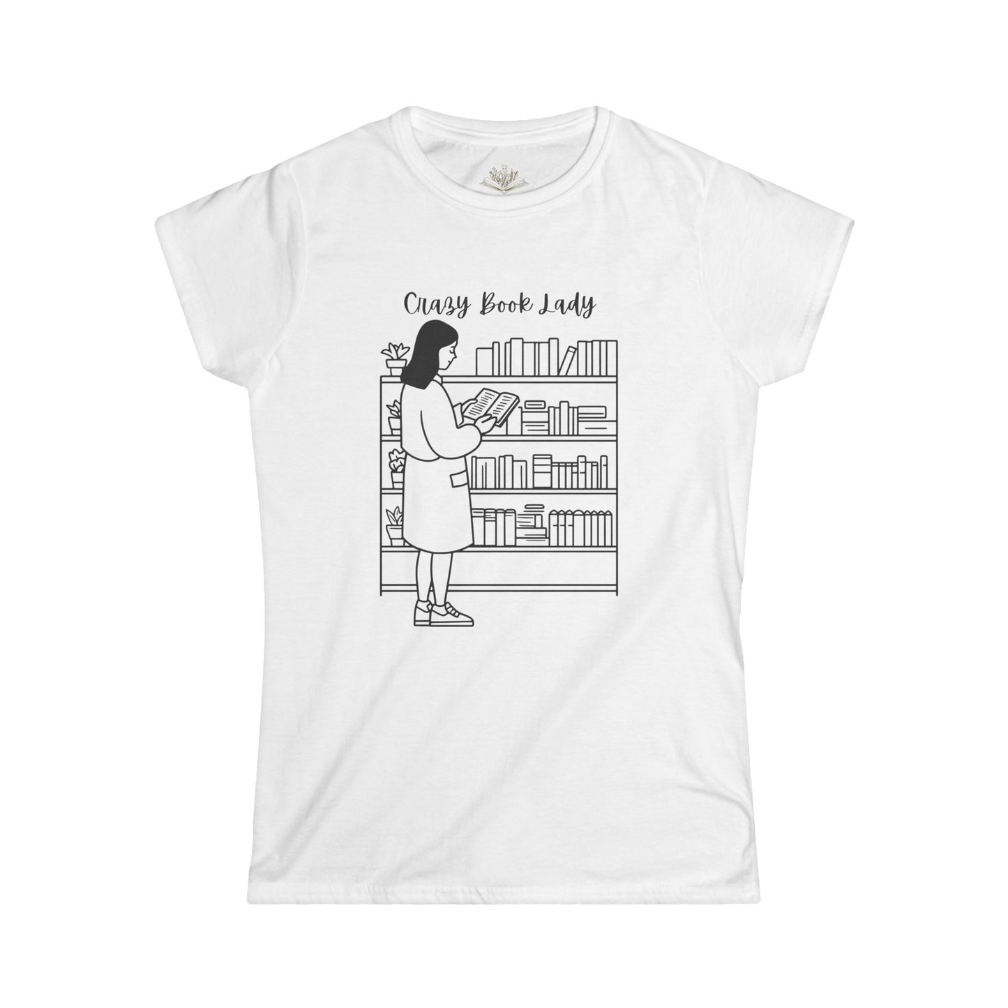 Crazy Book Lady Tee, Women's Softstyle T-Shirt for Readers, Literary Gift, Book Lover Shirt, Cozy Casual Style, Bookish Apparel