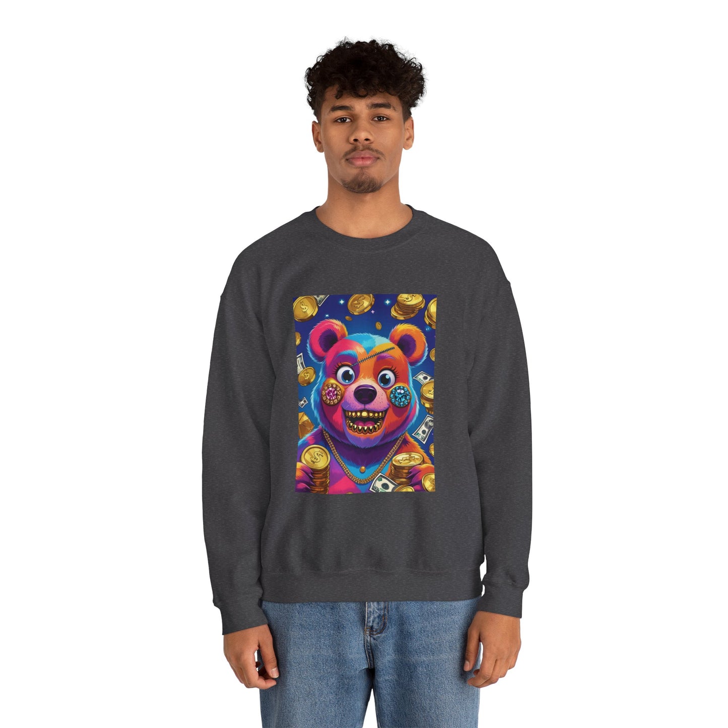 Colorful Graphic Bear Crewneck Sweatshirt