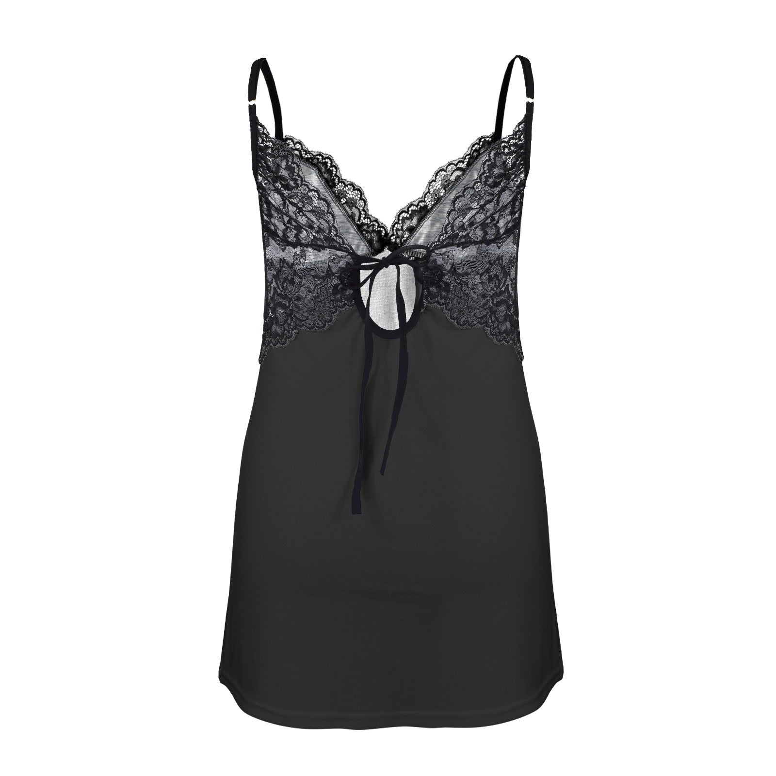 Spaghettii Strap Lace Night Dress (Black)