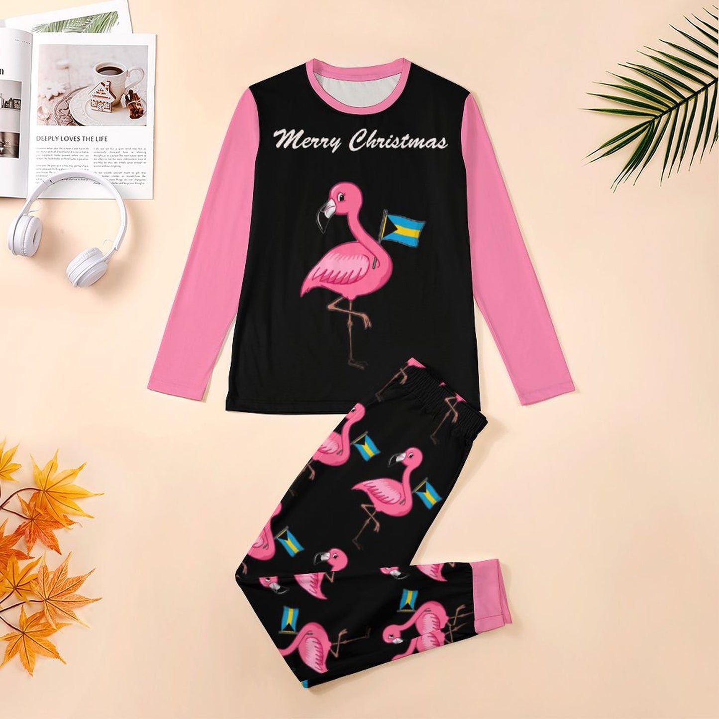 TropiKulture Flamingo Print 2 Piece Long Sleeve Set(Unisex)
