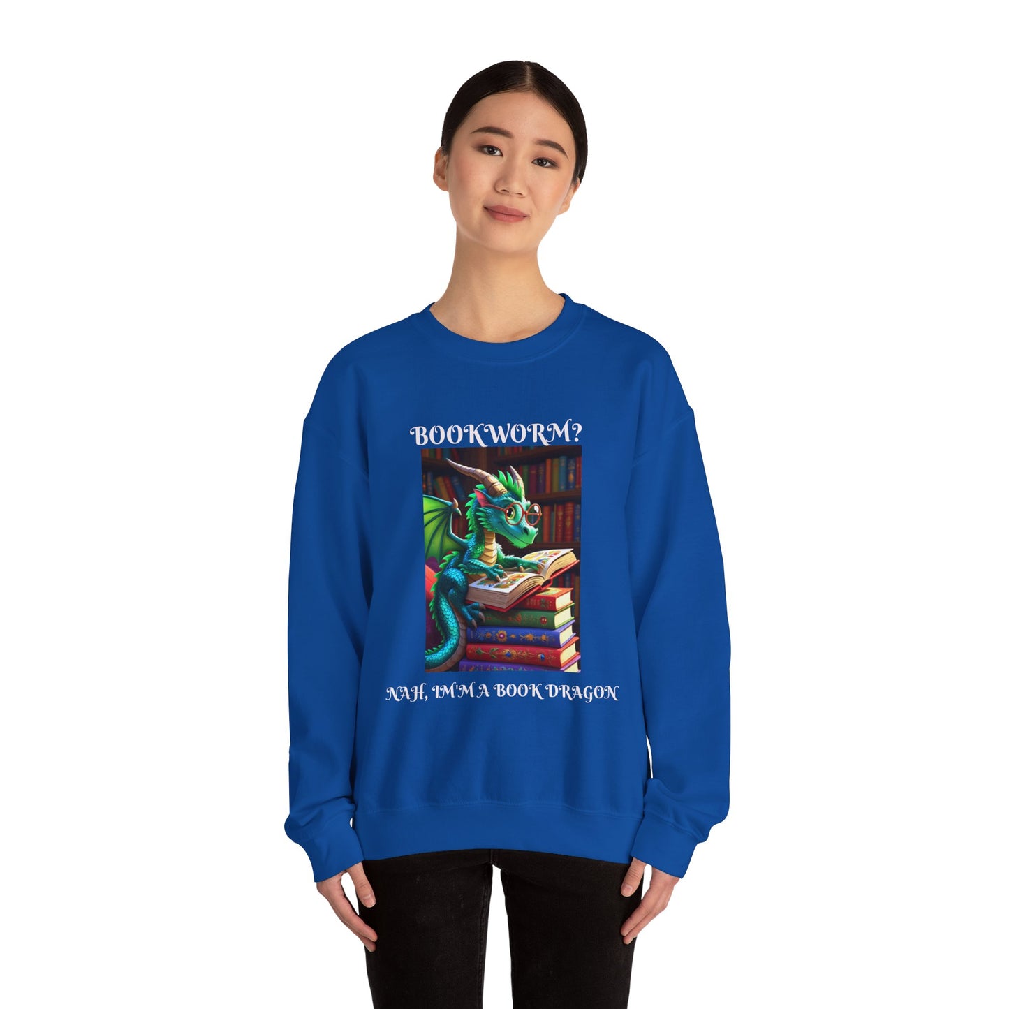 Book Dragon Sweatshirt for Book Lovers, Cozy Reading Gift, Unisex Crewneck, Dragon Lover Apparel, Fantasy Sweatshirt, Bookworm Gift