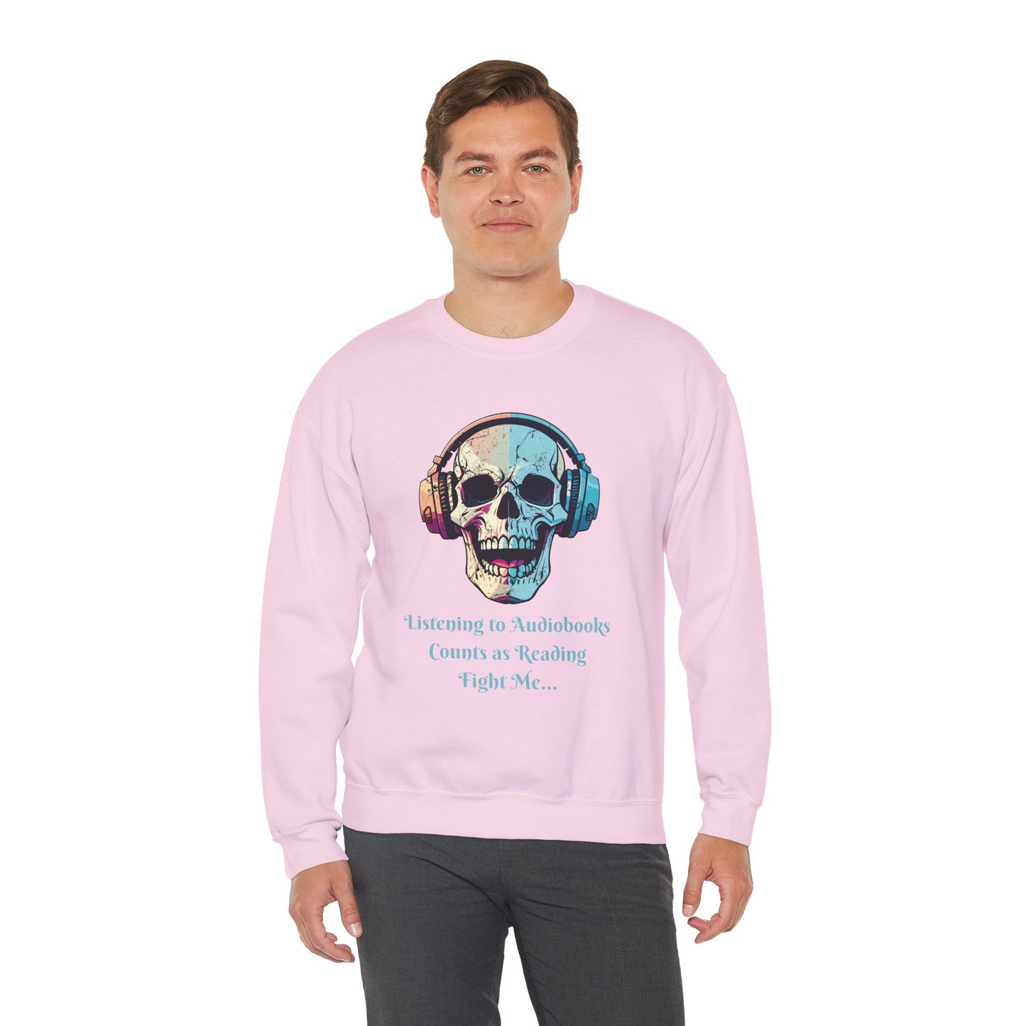 Skull Audiobook Sweatshirt - Cozy Unisex Crewneck for Book Lovers, Perfect Gift for Readers, Halloween, Birthday, Sweatshirt