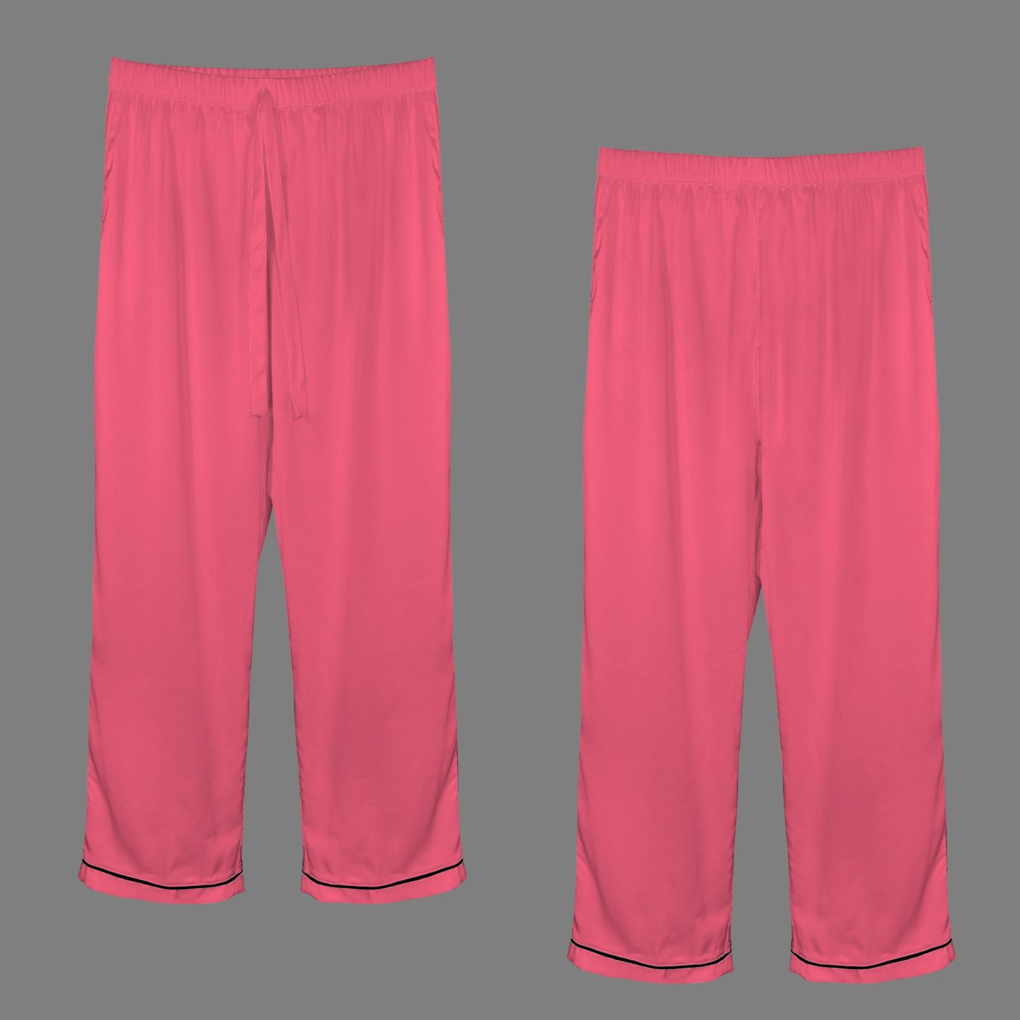 2 Piece Satin Long Sleeve Pajamas Set (Pink)