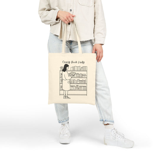 Crazy Book Lady Tote Bag, Cute Cotton Canvas Bag for Readers, Bookish Gift, Library Tote, Eco-Friendly Reusable Shopping Bag