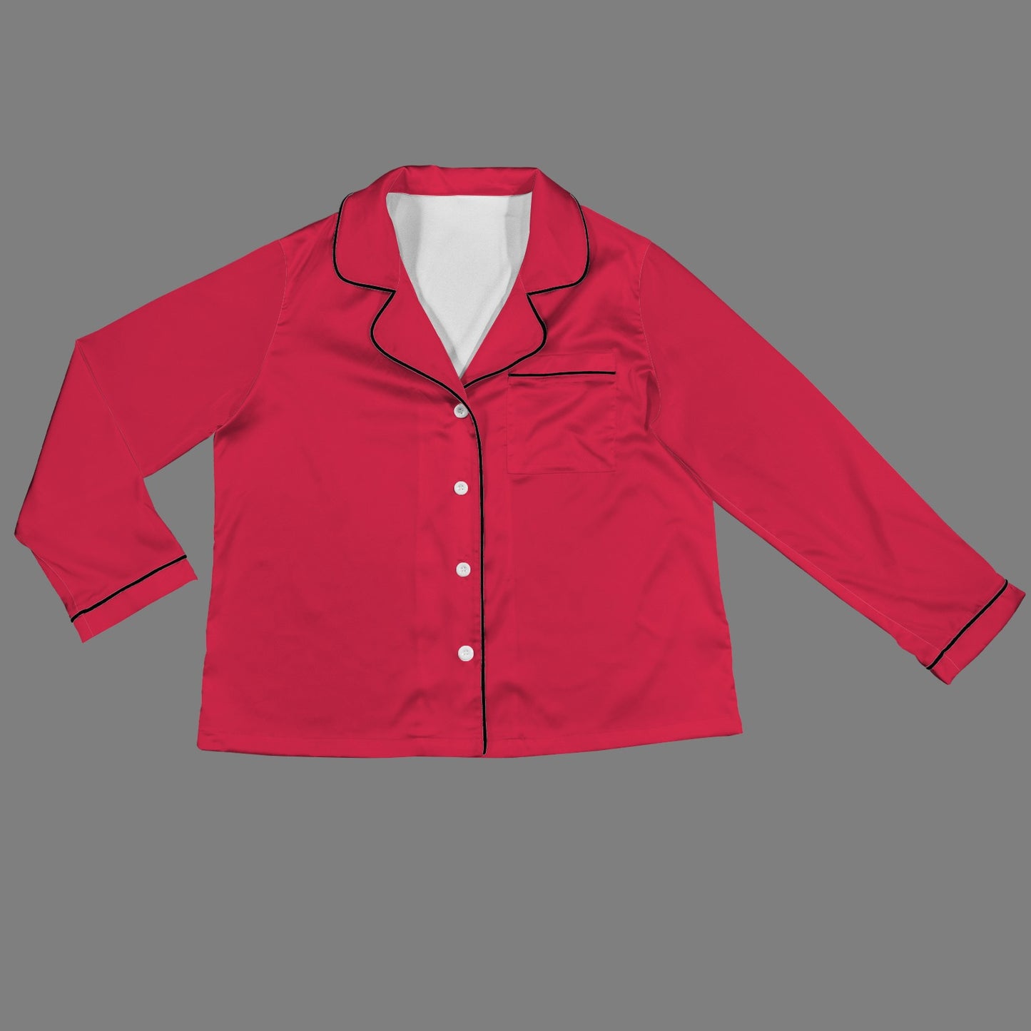 2 Piece Satin Long Sleeve Pajamas Set (Red)