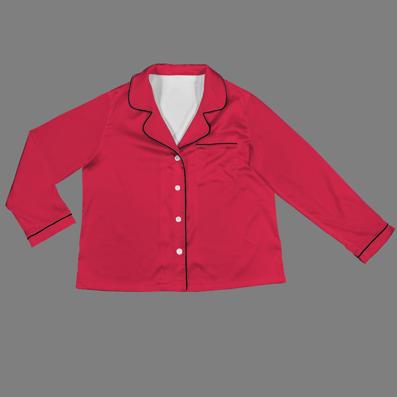 2 Piece Satin Long Sleeve Pajamas Set (Red)