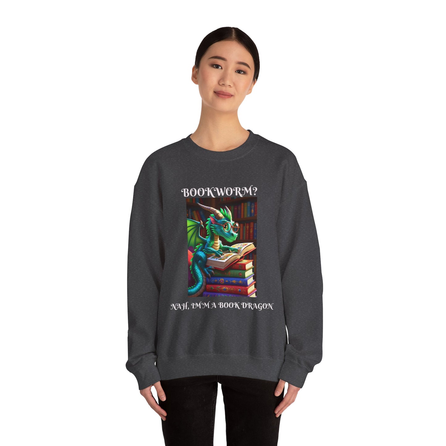 Book Dragon Sweatshirt for Book Lovers, Cozy Reading Gift, Unisex Crewneck, Dragon Lover Apparel, Fantasy Sweatshirt, Bookworm Gift