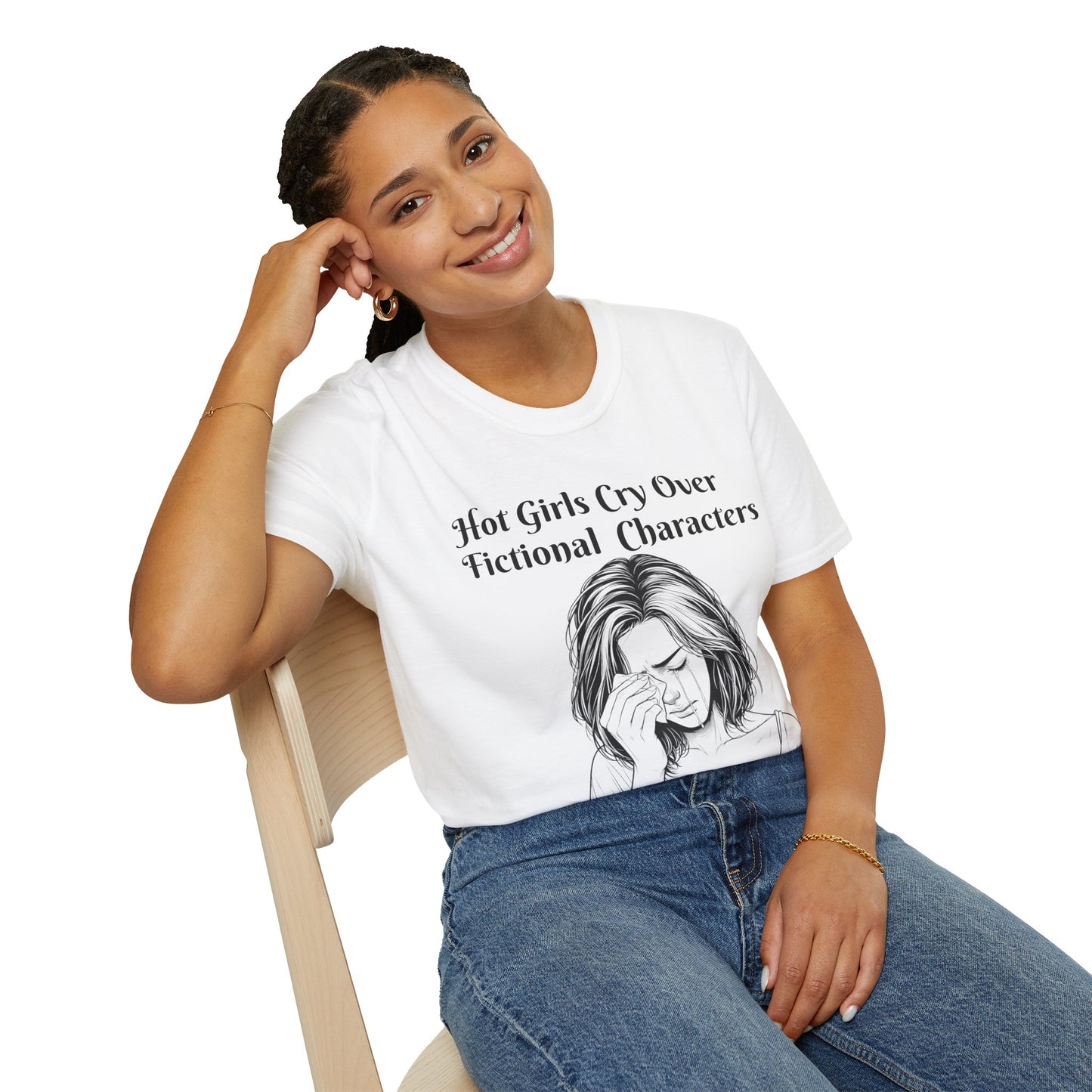 Hot Girls Cry Over Fictional Character T-Shirt, Softstyle Tee for Book Lovers, Cute Graphic Tee, Gift for Readers, Casual Statement Shirt, Perfect for [...]