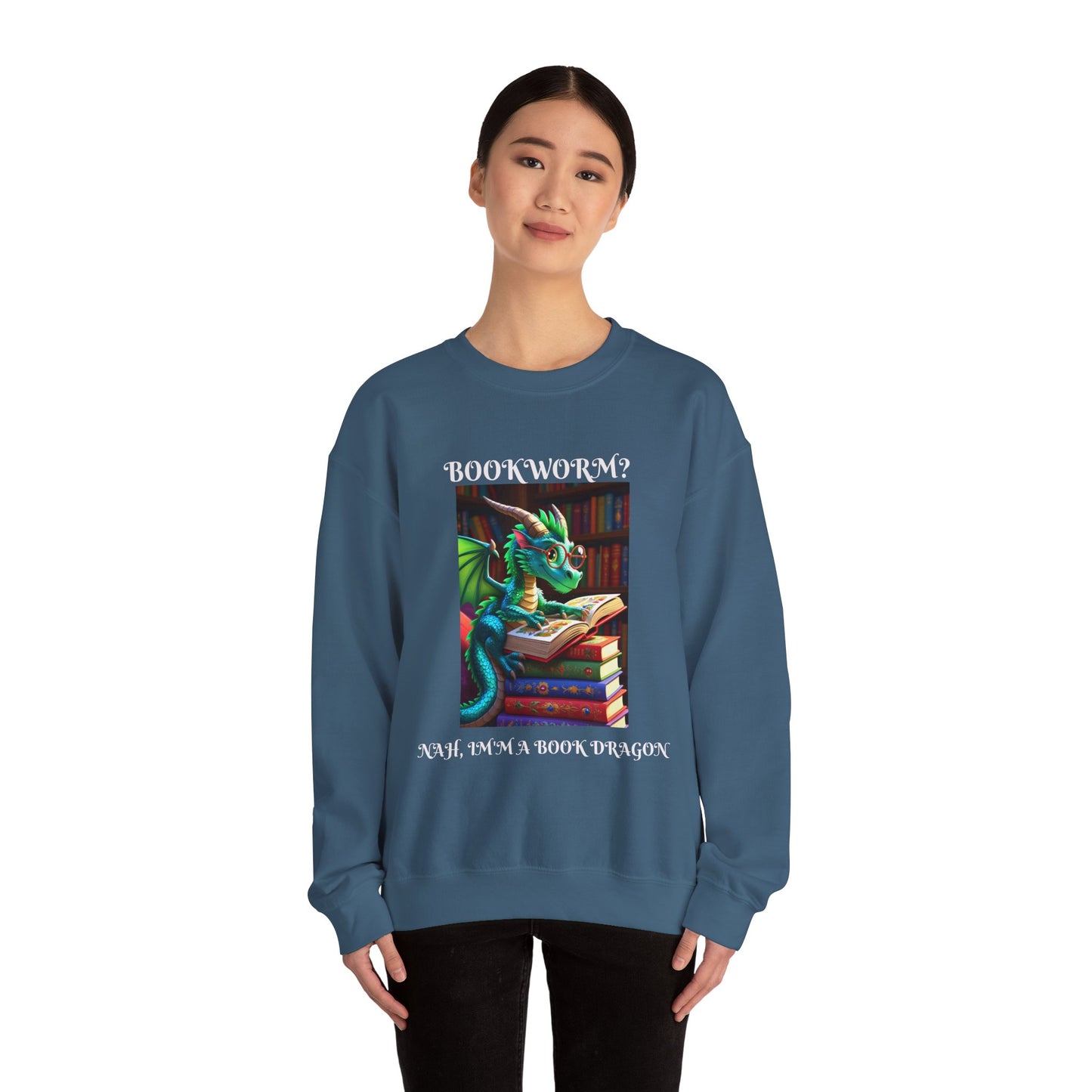 Book Dragon Sweatshirt for Book Lovers, Cozy Reading Gift, Unisex Crewneck, Dragon Lover Apparel, Fantasy Sweatshirt, Bookworm Gift