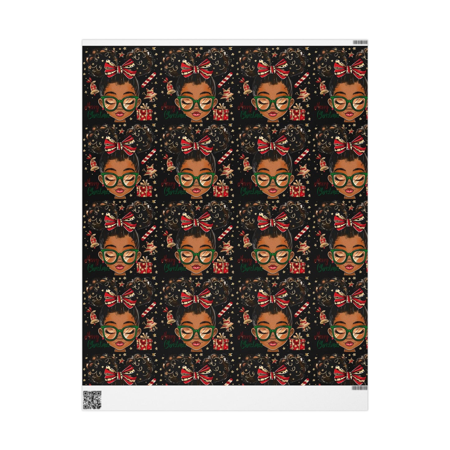 Holiday Afro Girl Wrapping Paper — Festive Black Background Gift Wrap