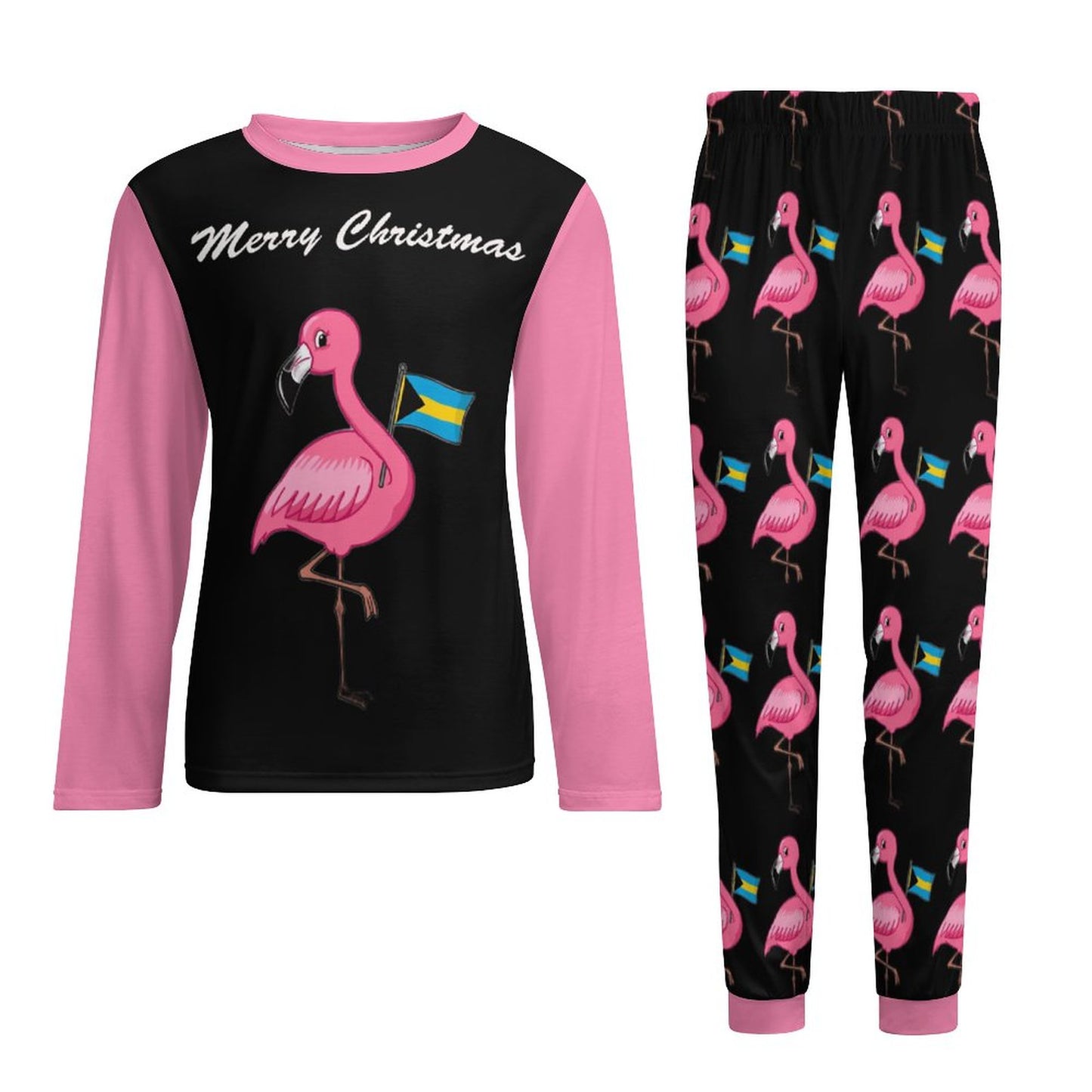 TropiKulture Flamingo Print 2 Piece Long Sleeve Set(Unisex)