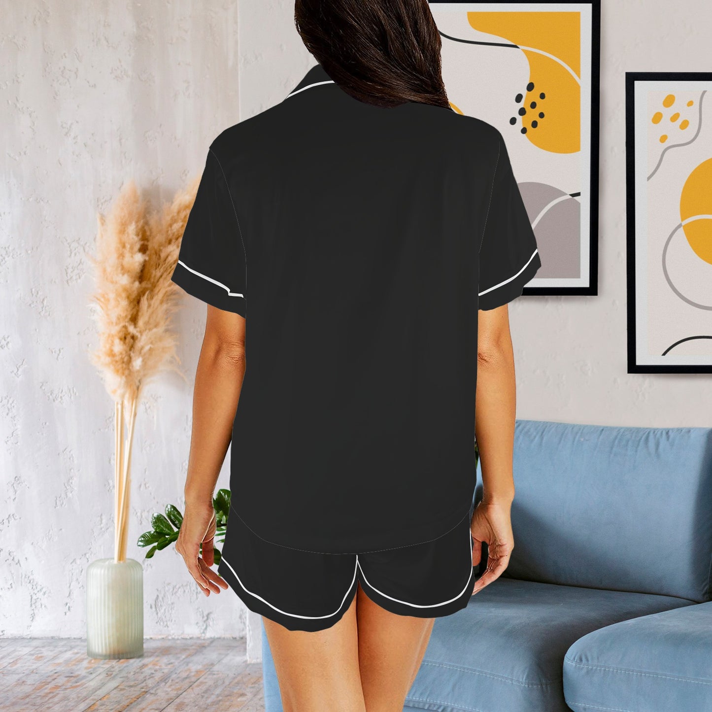 2Piece Satins Shorts Set (Black)