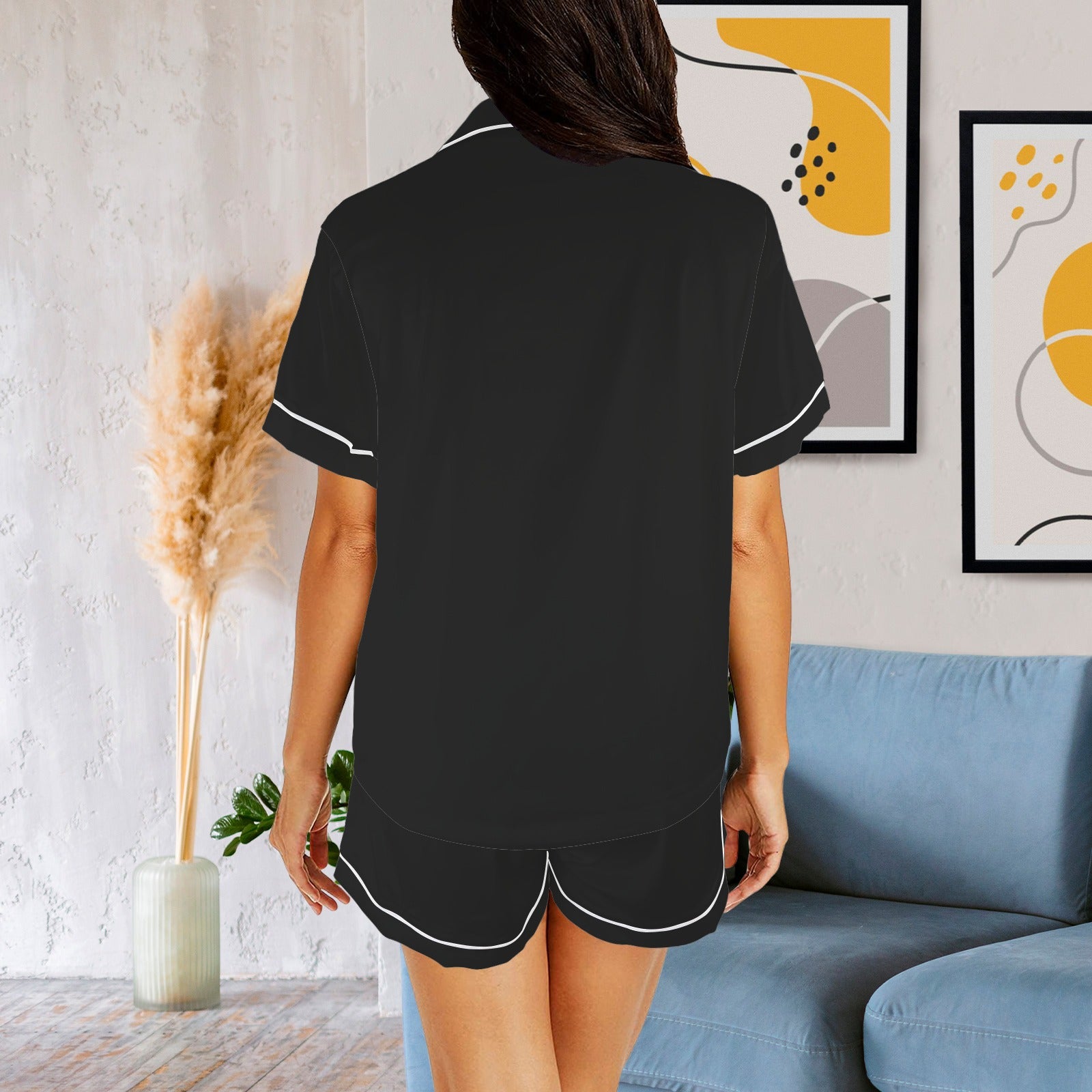 2Piece Satins Shorts Set (Black)