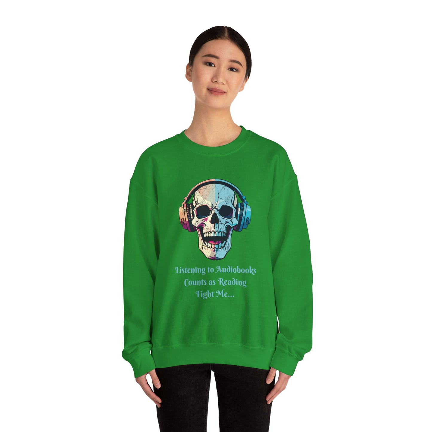 Skull Audiobook Sweatshirt - Cozy Unisex Crewneck for Book Lovers, Perfect Gift for Readers, Halloween, Birthday, Sweatshirt