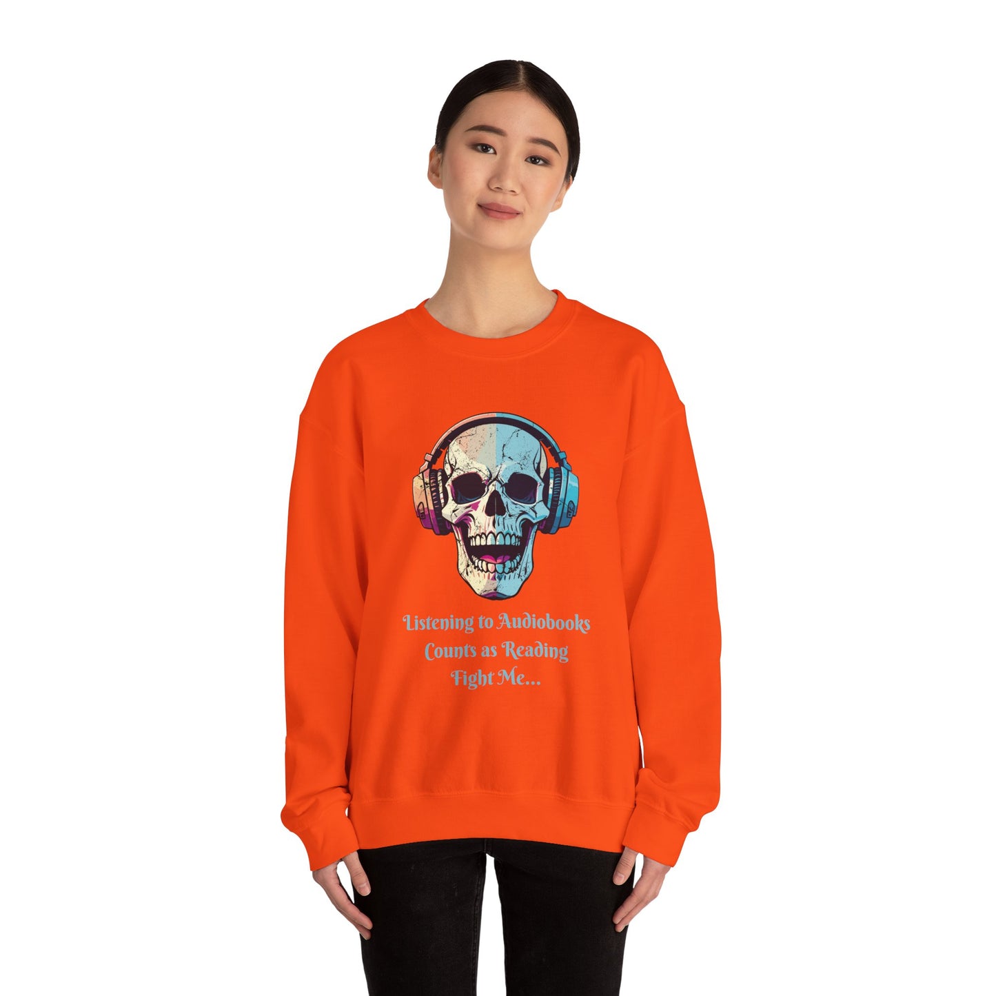 Skull Audiobook Sweatshirt - Cozy Unisex Crewneck for Book Lovers, Perfect Gift for Readers, Halloween, Birthday, Sweatshirt