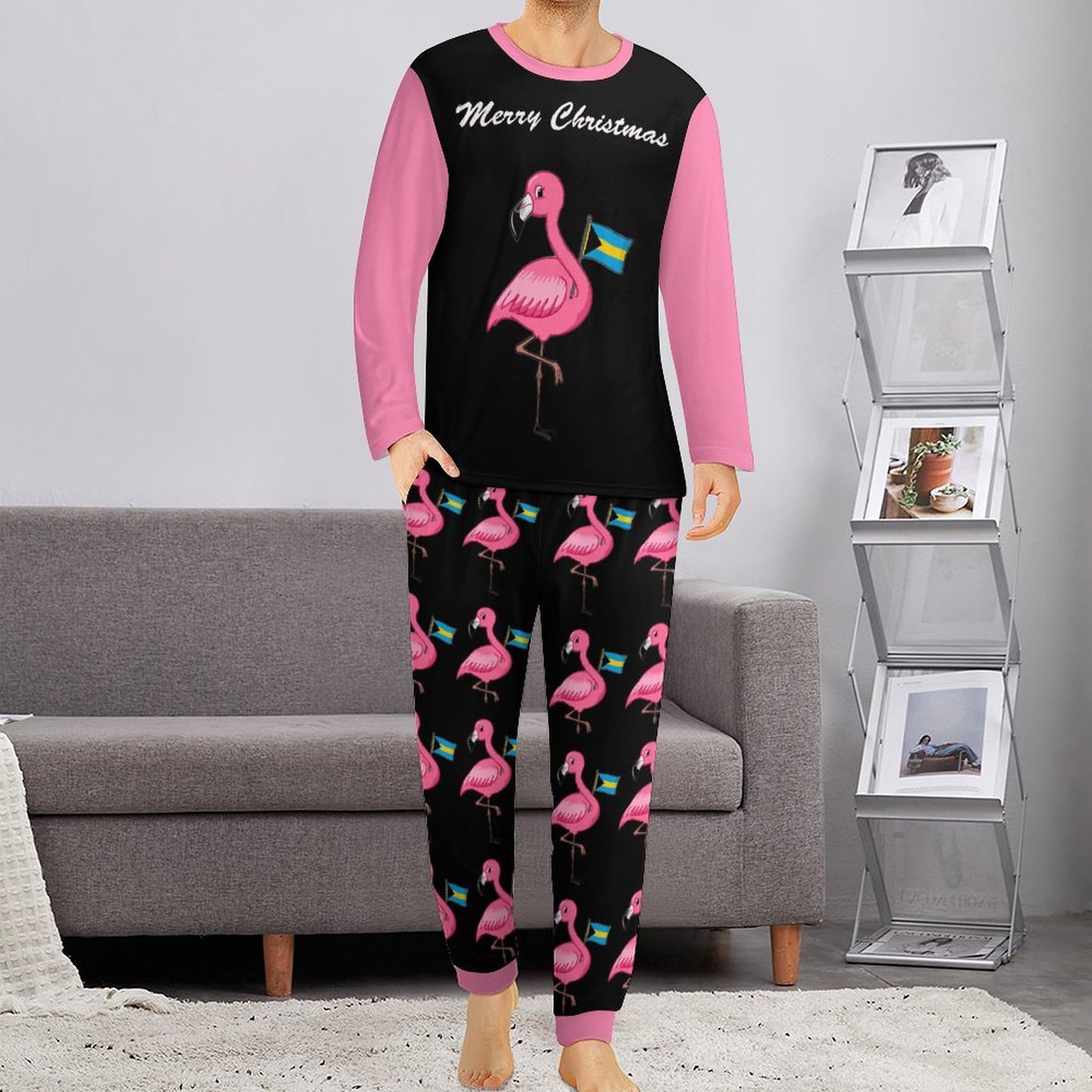 TropiKulture Flamingo Print 2 Piece Long Sleeve Set(Unisex)