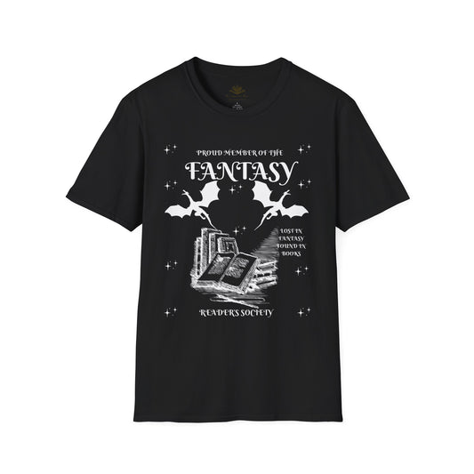 Fantasy Readers Society T-Shirt | Unisex Softstyle Tee for Book Lovers | Cozy Gifts for Readers, Literature Fans, Book Club