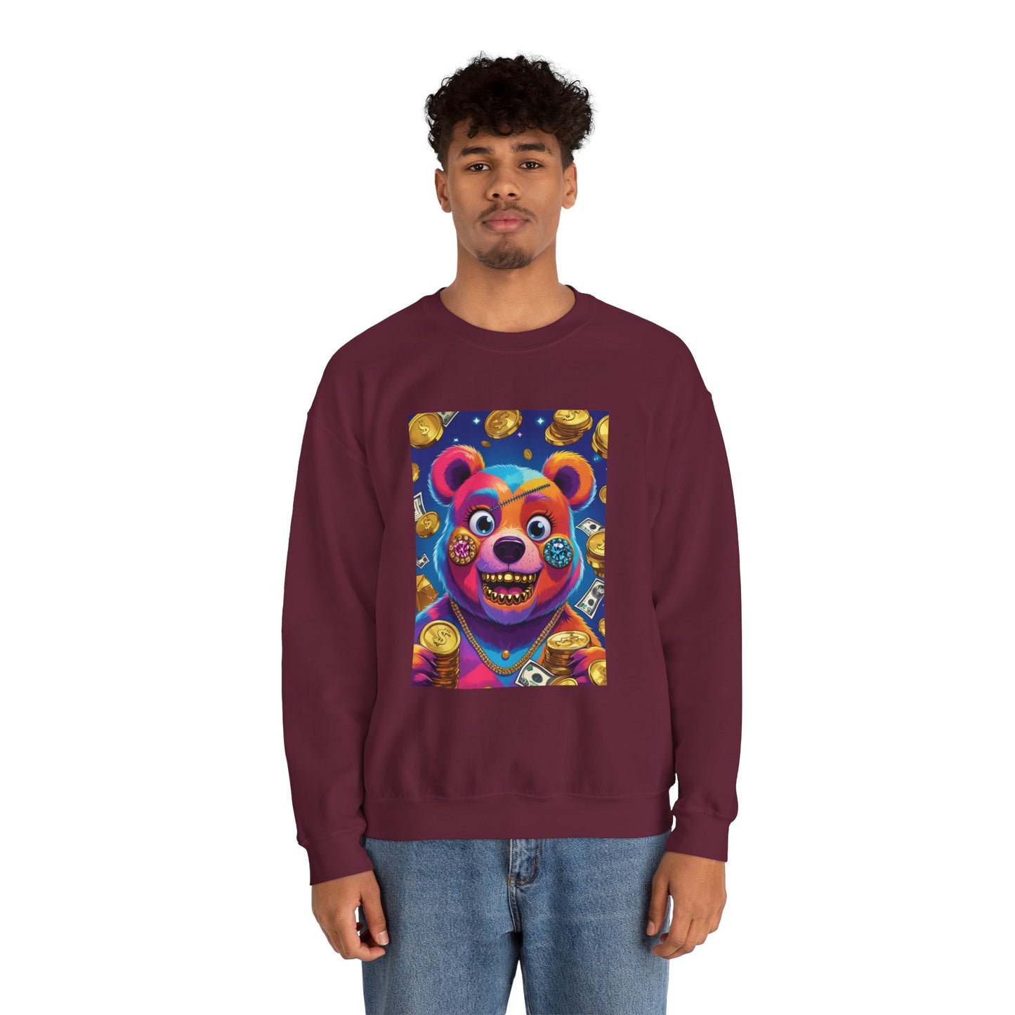 Colorful Graphic Bear Crewneck Sweatshirt