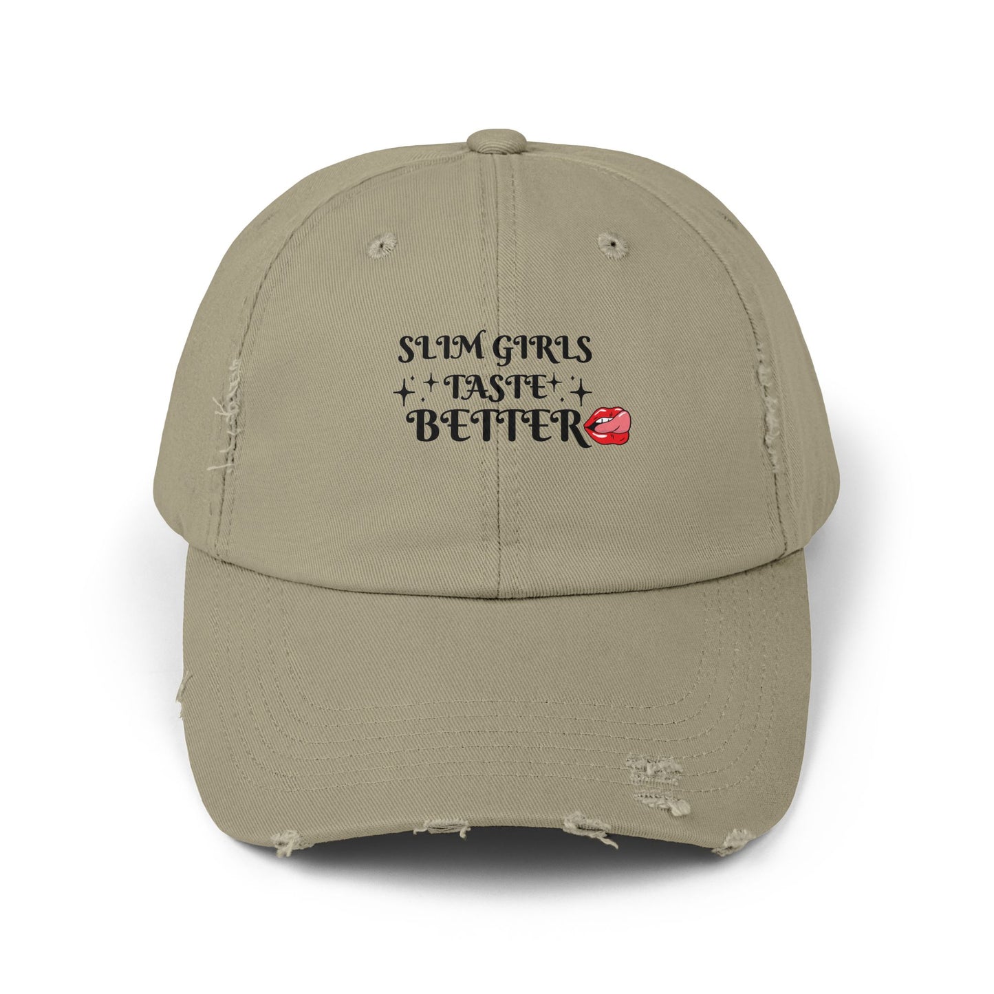 Unisex Distressed Cap - Slim Girls Taste Better, Trendy Hat, Casual Wear, Gift for Her, Summer Accessory