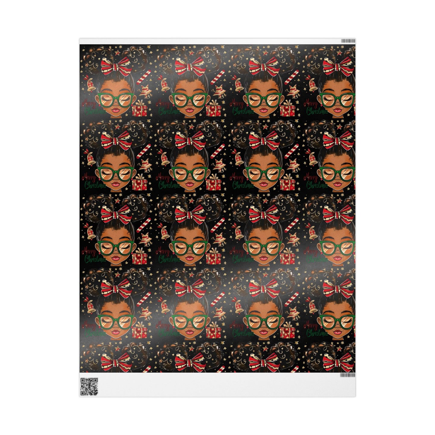 Holiday Afro Girl Wrapping Paper — Festive Black Background Gift Wrap