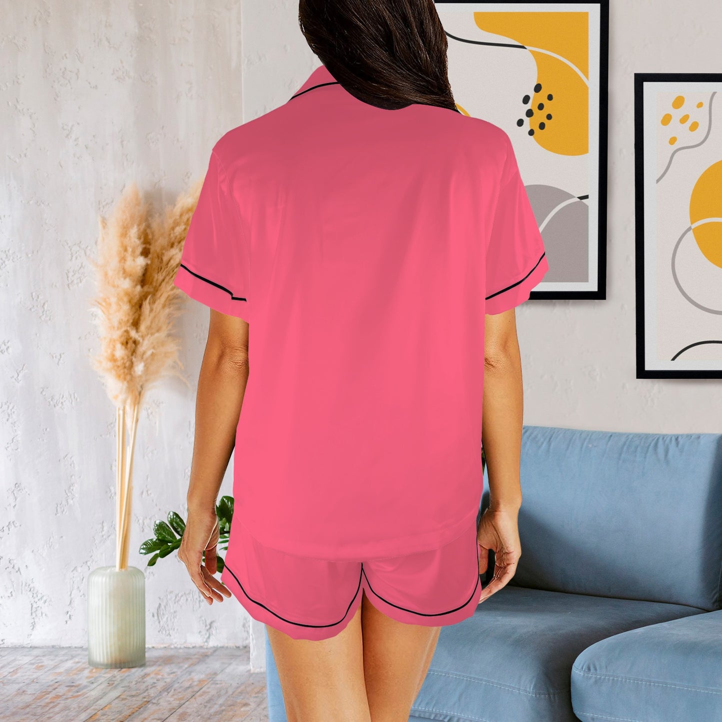 2 Piece Satin Shorts Set (Pink)