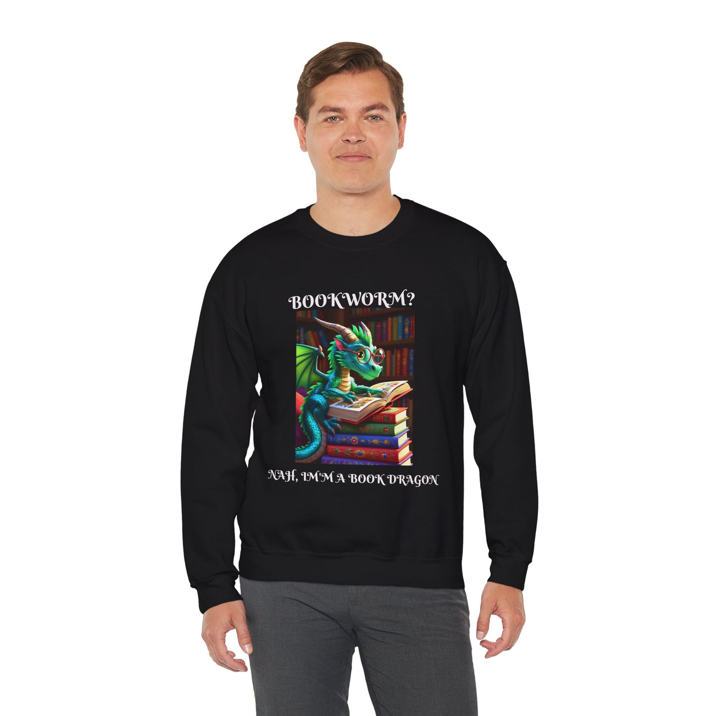 Book Dragon Sweatshirt for Book Lovers, Cozy Reading Gift, Unisex Crewneck, Dragon Lover Apparel, Fantasy Sweatshirt, Bookworm Gift