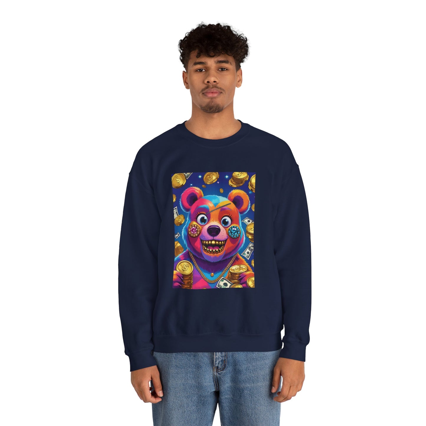 Colorful Graphic Bear Crewneck Sweatshirt