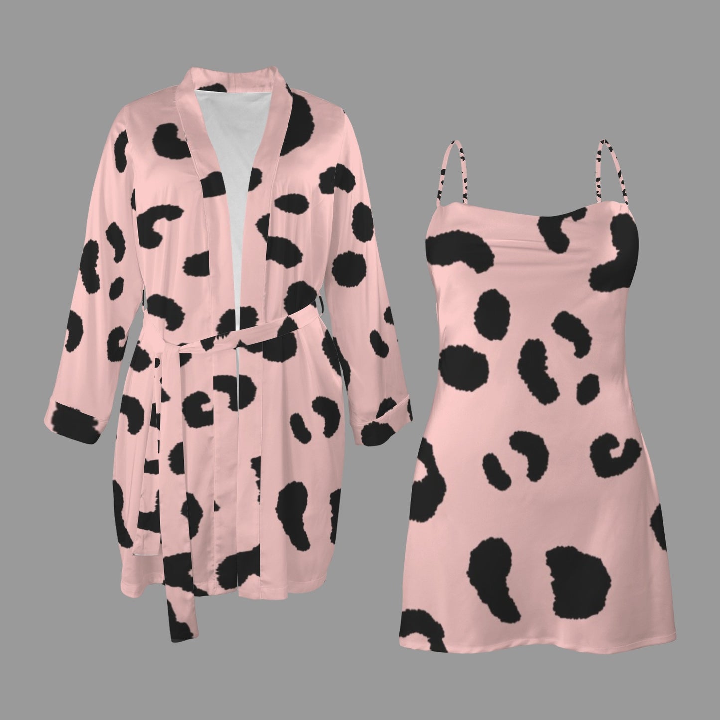 Women's Heart Print Pajama Robe Cami Set