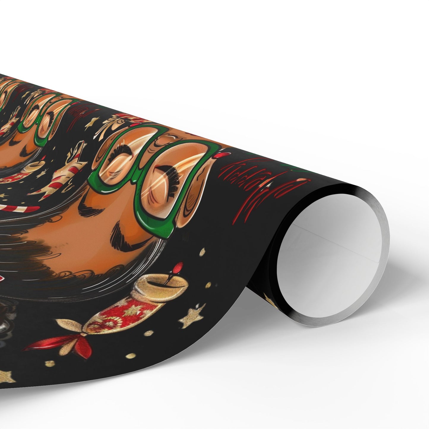 Holiday Afro Girl Wrapping Paper — Festive Black Background Gift Wrap